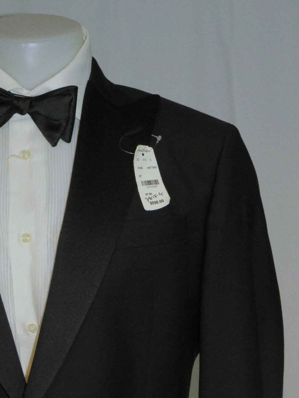 Brooks Brothers 1818 Madison Black Barathea Peak Lapel Tuxedo Jacket 42L NWT